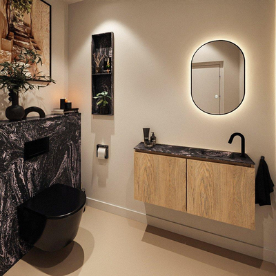 MONDIAZ TURE-DLUX 100cm toiletmeubel Washed Oak. EDEN wastafel Lava positie rechts. Met 1 kraangat.