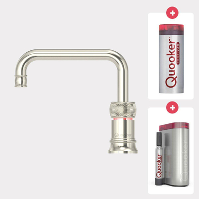 Quooker NL Classic Nordic square kokendwaterkraan opbouw uitloop draaibaar met Pro3 reservoir & Cube reservoir nikkel glans