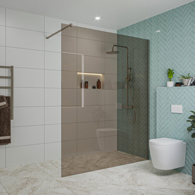 Fortifura Galeria inloopdouche - 160x200cm - rookglas - wandarm - Geborsteld Gunmetal PVD