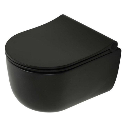 Plieger Kansas Toiletset - UP320 inbouwreservoir - wandcloset - pressalit slim zitting - softclose - mat zwarte bedieningsplaat - ronde knoppen - mat zwart