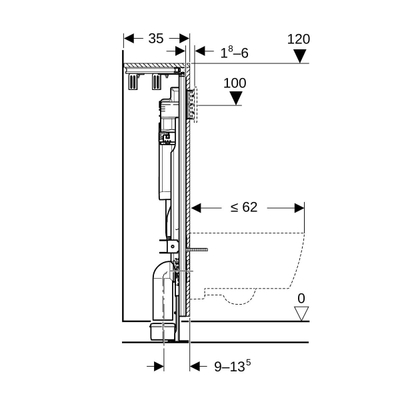 GeberitGISmodule wandclosetH120 B60cm Sigma res12cm hoek