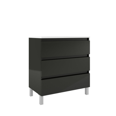 Adema Chaci PLUS Badkamermeubelset - 100x86x46cm - 1 rechthoekige keramische wasbak wit - 1 kraangat - 3 lades - rechthoekige spiegel - mat zwart