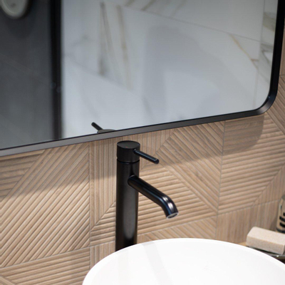 Saniclass Retro Line Square Spiegel - 80x80cm - vierkant - afgerond - frame - mat zwart SHOWROOMMODEL