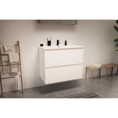 Nemo Go badkamermeubelset - 80x65x45.5cm - 2 lades - greeploos - 1 wasbak wit mat - 1 kraangat - met spiegelkast - MDF standard white