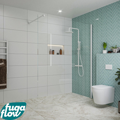 FugaFlow Eccelente Vetro inloopdouche badkamer - 160x200cm - helder glas - wandarm - mat wit