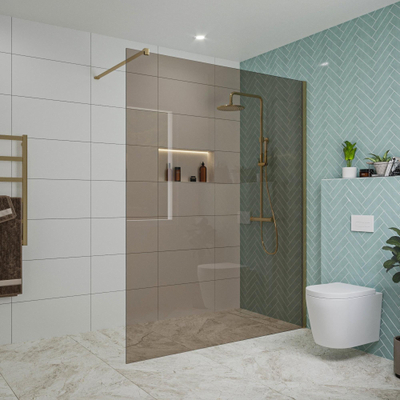 FugaFlow Eccelente Vetro inloopdouche badkamer - 160x200cm - rookglas - wandarm - geborsteld messing