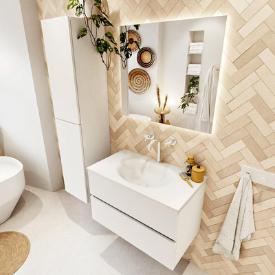 MONDIAZ VICA 80cm badmeubel onderkast Talc 2 lades. Wastafel MOON midden 1 kraangat, kleur Talc.