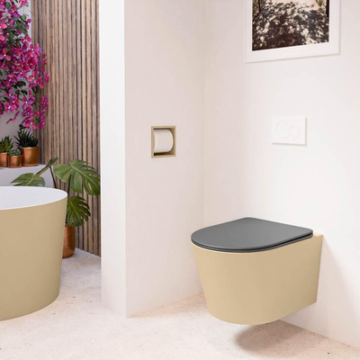MONDIAZ LAVIE wandclosetpack - 36x53cm - diepspoel - rimless - Sand (beige) - softclose - quick-release - toiletzitting - Dark grey (grijs)