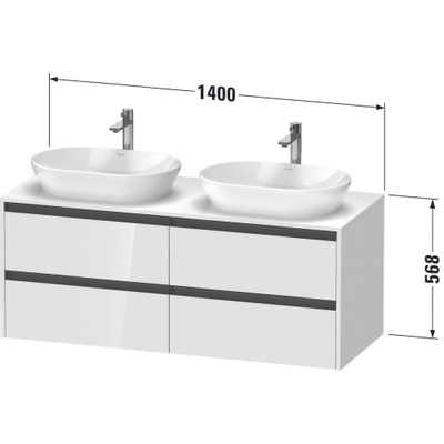 Duravit Ketho 2 wastafelonderbouwkast incl. consoleplaat met 4 laden voor dubbele waskommen 140x55x56.8cm met handgrepen antraciet basalt mat