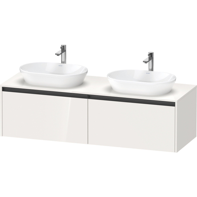 Duravit Ketho 2 wastafelonderbouwkast incl. consoleplaat met 2 laden voor dubbele waskommen 160x55x45.9cm met handgrepen antraciet hoogglans wit