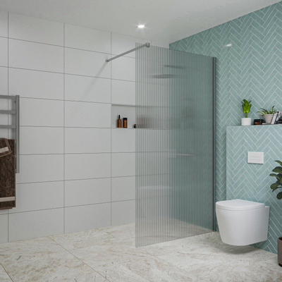 Fortifura Galeria inloopdouche - 110x200cm - ribbelglas - wandarm - chroom