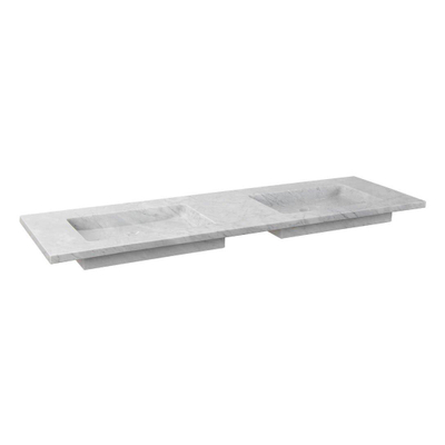 Forzalaqua Nova wastafel 140.5x51.5x9.5cm Rechthoek 2 kraangaten 2 wasbakken Natuursteen Carrara gepolijst