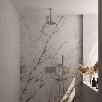 BRAUER Chrome Edition Thermostatische Regendouche inbouw - drukknoppen - SET 53 - 20cm hoofddouche - plafondarm - staaf handdouche - doucheslang - wandaansluitbocht - chroom