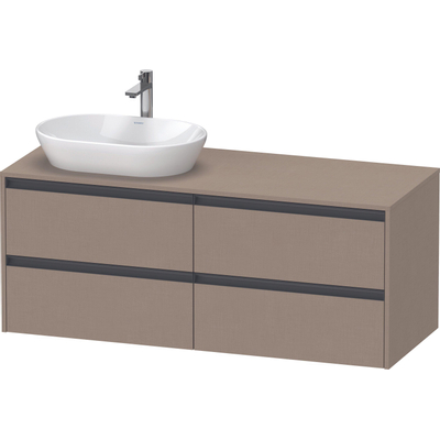 Duravit Ketho 2 wastafelonderbouwkast incl. consoleplaat met 4 laden voor waskom links 140x55x56.8cm met handgrepen antraciet Linnen mat