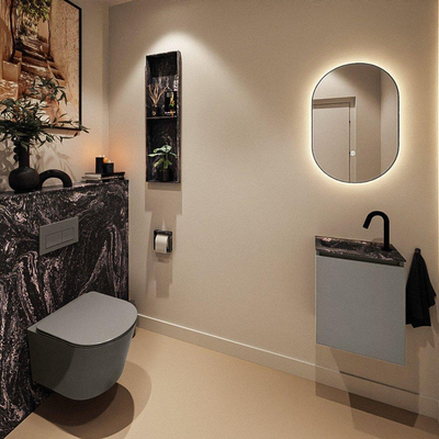 MONDIAZ TURE-DLUX 40cm toiletmeubel Smoke. EDEN wastafel Lava positie links. Met 1 kraangat.