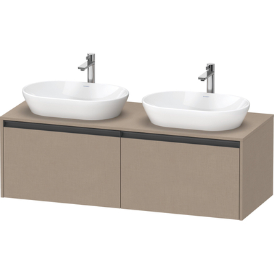 Duravit Ketho 2 wastafelonderbouwkast incl. consoleplaat met 2 laden voor dubbele waskommen 140x55x45.9cm met handgrepen antraciet Linnen mat