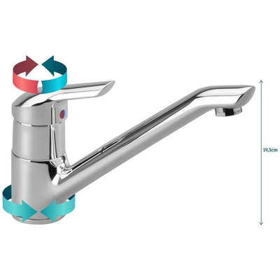 Venlo Nimbus New keukenkraan 1 greeps Eco uitvoering met gegoten draaibare uitloop en perlator chroom