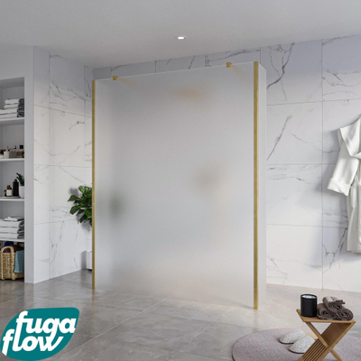FugaFlow Eccelente Vetro Vrijstaande inloopdouche badkamer - 160x200cm - Glas mat - antikalk - 8mm veiligheidsglas - 2 zijwanden 30cm - met wandarmen en hoekprofielen - Messing geborsteld (goud) -