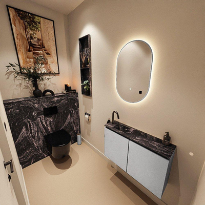 MONDIAZ TURE-DLUX 80cm toiletmeubel Plata. EDEN wastafel Lava positie links. Met 1 kraangat.