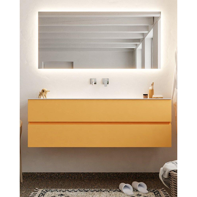 MONDIAZ VICA Badkamermeubelset - 150cm - 2 lades - wasbak Cloud midden - 0 kraangaten - solid surface ocher