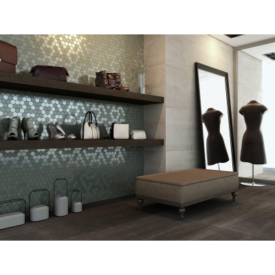 The Mosaic Factory Valencia mozaïektegel - 27.6x32.9cm - wandtegel - Zeshoek/Hexagon - Gerecycled glas Khaki mat/glans