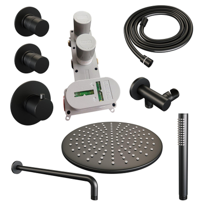 Brauer Black Edition Regendoucheset inbouw - hoofddouche 30cm - Wandarm - met inbouwdeel - Gladde knoppen - handdouche Staaf 1 stand - mat zwart