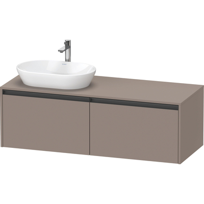 Duravit Ketho 2 wastafelonderbouwkast incl. consoleplaat met 2 laden voor waskom links 140x55x45.9cm met handgrepen antraciet basalt mat