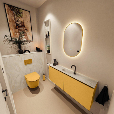 MONDIAZ TURE-DLUX 120cm toiletmeubel Ocher. EDEN wastafel Ostra positie midden. Met 1 kraangat.