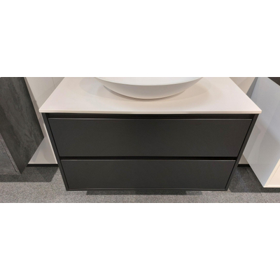 BRAUER Tide topblad 100 mat wit New Future Wastafelonderkast 100x46x55cm 2 greeploze softclose lades 1 sifonuitsparing mat zwart SHOWROOMMODEL