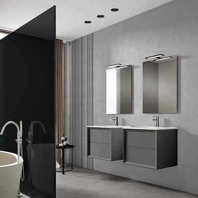 Adema Prime Core Badkamermeubelset - 60x50x45cm - 1 ovale keramische wasbak wit - 1 kraangat - 2 lades - rechthoekige spiegel - mat antraciet