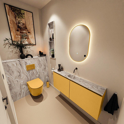 MONDIAZ TURE-DLUX 120cm toiletmeubel Ocher. EDEN wastafel Glace positie midden. Zonder kraangat.