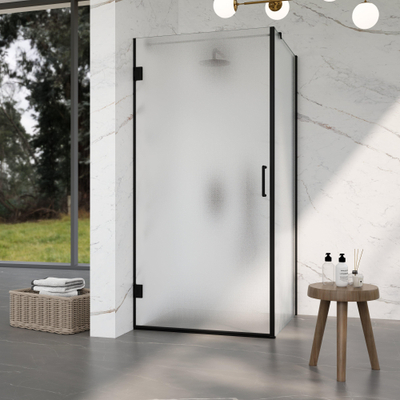 Fortifura Galeria Douchecabine - 100x120x200cm - scharnieren - deurgreep - vlak - gesatineerd veiligheidsglas - Mat zwart