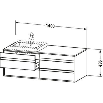 Duravit Ketho Wastafelonderkast 140x55.1x49.6cm Standaard greep wasbak links en rechts met softclose spaanplaat Grafiet Mat