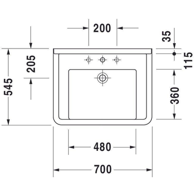 Duravit Starck 3 wastafel 70x54,5cm 1 kraangat overloop wit