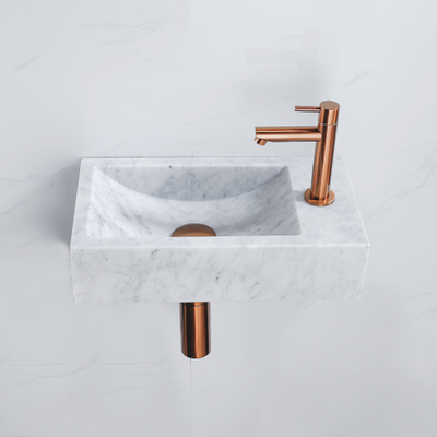 Fortifura Fuente fonteinset - 40x22 - 1 kraangat - rechts - marmer - fonteinkraan koper - wit