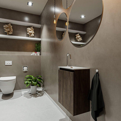 MONDIAZ TURE Fonteinset - 40x23x50cm - 1 kraangat - 1 deur - dark brown mat - Wasbak rechts - Solid Surface Wit