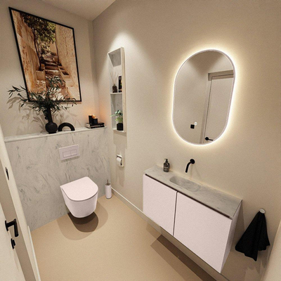 MONDIAZ TURE-DLUX 80cm toiletmeubel Rosee. EDEN wastafel Opalo positie midden. Zonder kraangat.