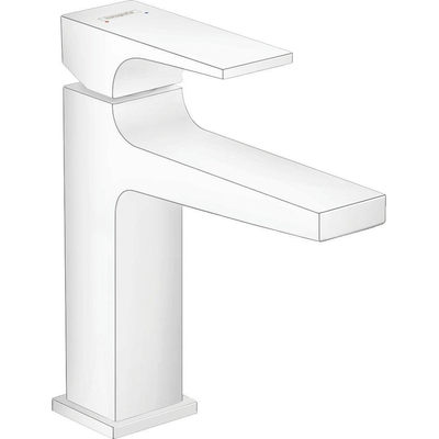 Hansgrohe Metropol wastafelkraan 110 met push open waste met voorsprong vaste uitloop 13.5cm mat wit