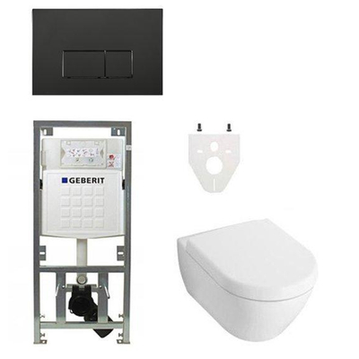 Villeroy Boch Subway 2.0 DirectFlush Toiletset - geberit reservoir - bedieningsplaat rechthoekige knoppen - softclose - mat zwart
