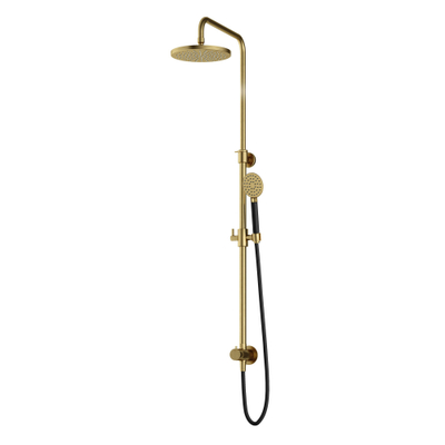 Hotbath Cobber M438 regendoucheset met omstel en 150cm doucheslang met 20cm ronde hoofddouche ronde handdouche messing geborsteld PVD