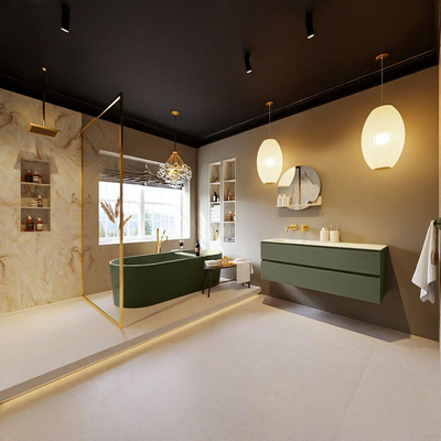 MONDIAZ VICA-DLUX Badkamermeubelset - 130cm - onderkast army- 2 lades - inbouw wastafel cloud links - zonder kraangaten - 60cm hoge versie - frape