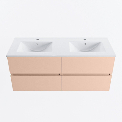 MONDIAZ VICA Badkamermeubelset - 120cm - onderkast rosee - 4 lades - wastafel denia dubbel - 2 kraangaten - 60cm hoge versie - wit glans