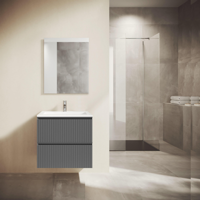 Adema Prime Blend Badkamermeubelset - 60x55x46cm - 1 rechthoekige keramische wasbak wit - 1 kraangat - 2 lades - rechthoekige spiegel - mat antraciet