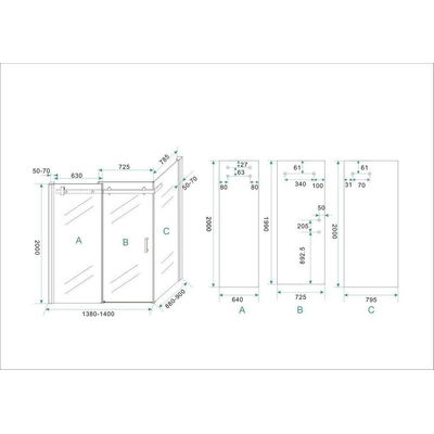 Xellanz Block Uni douchecabine 140x90x200cm chroom profiel 8mm dik glas NANO coating