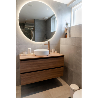 INK Wastafelonderkast - 100x45x52cm - 2 lades - greeploos - houten keerlijst - MFC - Zuiver eiken