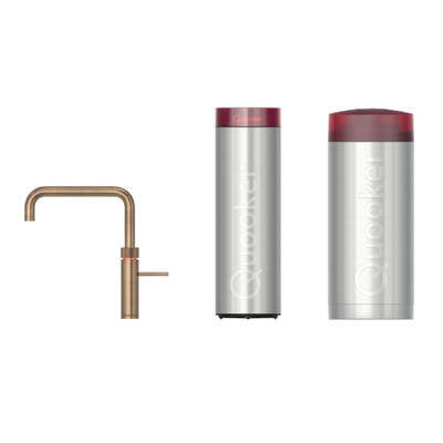 Quooker Fusion Square kokendwaterkraan - draaibare uitloop - Combi+ incl. Cube reservoir - Warm / kokend / bruisend / gefilterd water - Messing Patina (Goud)