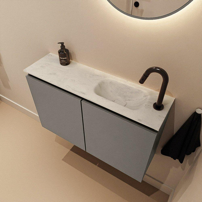 MONDIAZ TURE-DLUX 80cm toiletmeubel Smoke. EDEN wastafel Opalo positie rechts. Met 1 kraangat.