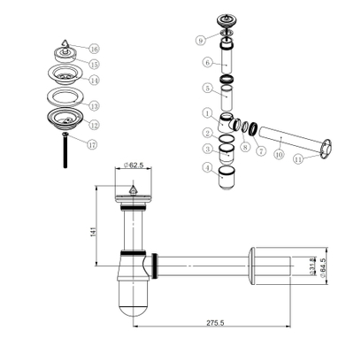 Best Design plug & beker sifon 2 in 1 5/4 x 32 mm