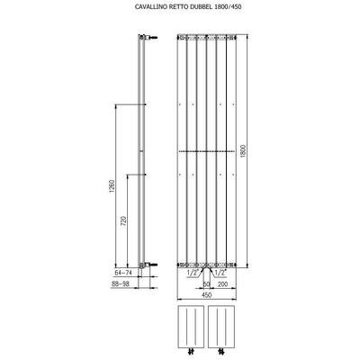 Plieger Cavallino Retto designradiator verticaal dubbel middenaansluiting 1800x450mm 1162W wit