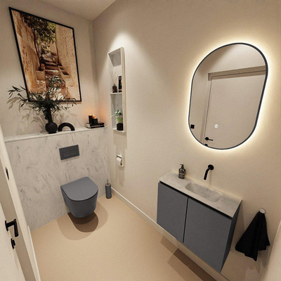 MONDIAZ TURE-DLUX 60cm toiletmeubel Dark Grey. EDEN wastafel Opalo positie rechts. Zonder kraangat.